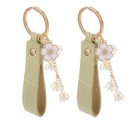 ASISUN - Lote de 2 llaveros de esmalte Sakura, cordón elegante de cuero, colgante con aro, ligero y resistente, como presente o decoración de paquete de mochila