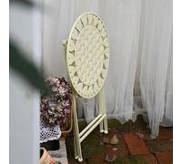 Asiwnshw Mesa Auxiliar Redonda de Metal con Recortes de Flores, Mesa Auxiliar para Exteriores, Mesa de bistró Plegable, Mesa de Centro portátil, Taburete Decorativo para jardín(White)