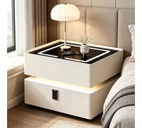 Asiwnshw Mesita de Noche Flotante Moderna, mesita de Noche Inteligente con Carga inalámbrica, Mesa de Noche de Pared con 2 cajones de Almacenamiento y Tablero de Vidrio Templado(B,45 * 40 * 45CM)