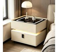Asiwnshw Mesita de Noche Flotante Moderna, mesita de Noche Inteligente con Carga inalámbrica, Mesa de Noche de Pared con 2 cajones de Almacenamiento y Tablero de Vidrio Templado(A,45 * 40 * 45CM)