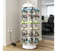 Asiwnshw Organizador de Zapatos metálico Giratorio de 360°, Torre eléctrica giratoria para Zapatos, carrusel Redondo de 6 Niveles para Bolsos y Calzado (para Armario, recibidor y Dormitorio)(White)