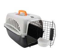 Asixxsix Aerolínea Aprobada Pet Carrier, 18,9x12,6x12,6 Pulgadas Caja De Perro De Viaje De Puerta De Alambre De Plástico De Alta Cara Perrera De Gato Transpirable De Gran Espacio (Black)