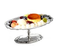 Asixxsix Bandeja con pie para Servir postres, Bandeja Ovalada de Acero Inoxidable con pie para Magdalenas para casa Restaurante Fiesta, Plato fácil de Limpiar para Helado Ensalada Fruta