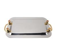 Asixxsix Bandeja para Servir de Acero Inoxidable, Acero Inoxidable 304 Duradero con Dorado para Exhibición de Buffet de Restaurante de Hotel (Rectangular (largo 18,7 pulgadas))