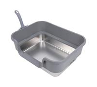 Asixxsix Caja de Arenas para Gatos de Acero Inoxidable, Caja de Arenas Grande de Metal para Gatos de Entrada Baja con Pala, No Pegajosa, a Prueba de Fugas, 6 Pulgadas de Alto (Gris Oscuro)