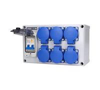 Asixxsix Caja de Tomacorriente Impermeable para Exteriores, Caja de Tomacorrientes de Pared con Tomacorrientes Alemanes de 6 Posiciones,Disyuntor,Cubierta de Cierre Automático