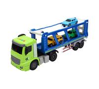 Asixxsix Camión Transportador de Vehículos de Transporte, Camión Transportador de Dos Pisos, Vehículos de Juego, Semirremolque de Simulación con 4 Autos de Carreras, Luz y Sonido, Juego