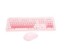 Asixxsix Combo de Teclado y Mouse Inalámbricos, Teclado de Máquina de Escribir con Teclas Redondas Retro de 104 Teclas, Lindo Mouse con Inalámbrico para Computadora, Computadora de (Pink)