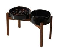 Asixxsix Cuencos de Cerámica para Perros de Alimentación Lenta, Cuenco de Agua Elevado de 6,1 Pulgadas y Plato de Comida Lenta de Rompecabezas de 7,3 Pulgadas con Soporte de (I. 1 Yen + h. AIN bul)