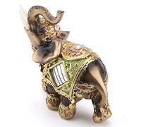Asixxsix Estatua de Elefante Chino Feng Shui para Suerte y Fortuna, Bonito Diseño con Trajes Ceremoniales, Material de Resina No Tóxico, Gran Decoración del Hogar (Verde Tamaño Mediano)