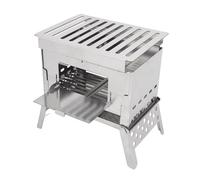 Asixxsix Estufa de Leña, Pequeña Estufa de Fogata Plegable Portátil de Acero Inoxidable 3 Modos de Cocción con Sartén para Parrilla para 1 a 2 Personas, Funciona con Leña Alcohol (21 * 13 * 19cm)