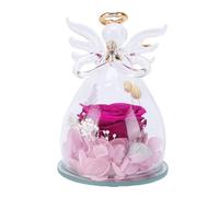 Asixxsix Figuras de ángel de Cristal con Flores Reales Conservadas con Luz LED, Regalos para mamá, Día de la Madre, Regalos de Cumpleaños para Mujeres, Rosa Eterna para San Valentín,