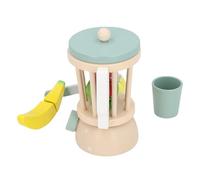 Asixxsix Juego de Licuadora de Madera, Material de Madera Seguro, Diseño de Simulación de Exprimidor Realista, Juguete Exprimidor de Frutas de con Taza de Plátano, Limón, Fresa y Pera para Niños a
