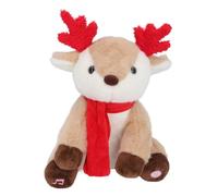 Asixxsix Peluche de Reno Navideño, Canciones Navideñas Incorporadas, Luces LED, Reno con Luz Musical, Animado Cantando con Compartimiento para Batería para Niños Pequeños, Oficina en Casa