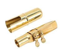 Asixxsix Portavoz de Saxofón Alto, Latón de 5 Puntas de Latón e Plano Boquilla de Saxo Alfilado con Gorra, Accesorio de Instrumentos Musicales para Jugador Profesional Estudiante para