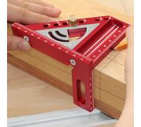 Asixxsix Regla de medición multiángulo 3D, transportador de 0-180 grados, regla de trazado de agujeros de alta precisión, escuadra de carpintero de aleación de aluminio (rojo y gris)