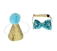 Asixxsix Sombrero Brillante para Disfraz de Mascota con Lazo, Elástico y Suave para la Fiesta de Cumpleaños de Perros y Gatos, Garantizado para Ganar Muchos Elogios (Blue)