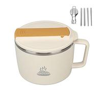 Asixxsix Tazón de Fideos de microondas,tazón de Ramen de microondas colocado con Palillos de Spork de Tapa de 1200ml de tazón portátil con Mango Soporte teléfono Cocina instantánea de fideo (Beige)