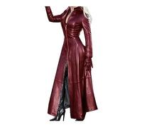 ASIYAN Abrigo largo de piel sintética para mujer Sexy Maxi Chaquetas de invierno de longitud completa Cuello alto Cremallera Split Cardigan Moto Biker Chaquetas Chaqueta de cuero Chaqueta de cuero