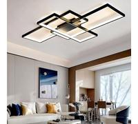 ASJK Lámpara de Techo Sala de Estar 60W Luz de Techo LED Moderna Cuadrada, Iluminación de Techo Multifuncional geométrica 3000k-6000k con Control Remoto para Sala de Estar. (80 cm, negro)