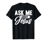 Ask Me About Jesus Camiseta gráfica económica, Hombre, Negro, L