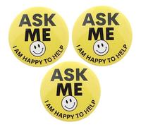 Ask Me Anything Buttons, voluntario, profesor y empleado de servicio al cliente, 3 pulgadas, paquete de 3, Celuloide, Sin gemas.