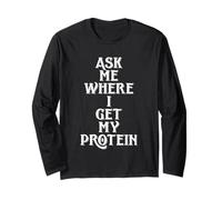 Ask Me Where I Get My Protein Funny Vegetarian & Vegan Joke Manga Larga