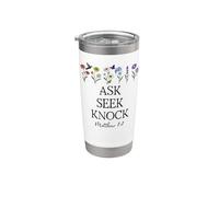 Ask Seek Knock Bible Verse Matthew 7:7 Scripture Christian Vaso térmico de acero inoxidable de doble pared