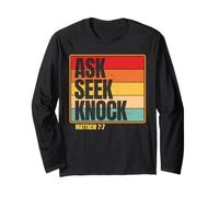 Ask Seek Knock Matthew 7:7 Christian Men Women Faith Design Manga Larga