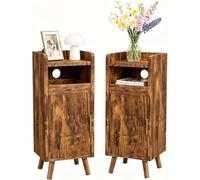 Askelierg Juego de 2 mesitas de noche estrechas, mesitas de noche pequeñas con cajón y puerta, mesita de noche Vntage, gestión de cables, mesa auxiliar, ahorra espacio para salón, dormitorio, 25 x 30