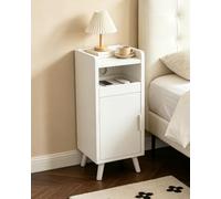 Askelierg Mesita de noche estrecha de 25 cm, mesita de noche pequeña con cajón y puerta, armario de noche, gestión de cables, mesa auxiliar, ahorra espacio para salón, dormitorio, 25 x 30 x 61 cm