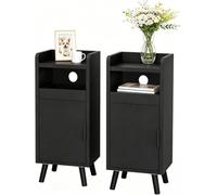 Askelierg - Mesitas de noche estrechas con cajón y puerta, mesilla de noche, gestión de cables, mesa auxiliar que ahorra espacio, para salón, dormitorio, 25 x 30 x 61 cm, color negro