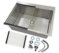 ASKLFNEI 55x45cm Plateado Fregadero De Cocina, Fregadero De Acero Inoxidable De Un Solo Tazón, Fregadero De Cuadrado De Un Antiobstrucción Profundo De Montaje Superior Con Accesorios