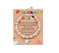 ASKRAIN HGDEER Regalos de jardín de infantes/preescolar/quinta graduación, pulsera de corazón para hija/nieta/sobrina, pulsera de perlas rosas y bolas de diamantes de imitación, longitud ajustable de 4 a 10 pulgadas, Piedra, Sin gemas.