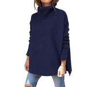 ASKSA Mujer Jersey de Punto Cuello Alto Cálido Sueter Elegante Casual Sweater Pullover Básica Oversize Talla Grande