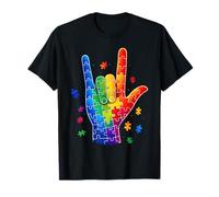 ASL I Love You Signos Language Puzzle Hand Autism Concientización Camiseta