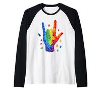 ASL I Love You Signos Language Puzzle Hand Autism Concientización Camiseta Manga Raglan