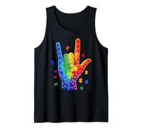 ASL I Love You Signos Language Puzzle Hand Autism Concientización Camiseta sin Mangas