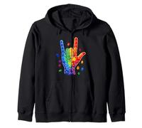 ASL I Love You Signos Language Puzzle Hand Autism Concientización Sudadera con Capucha