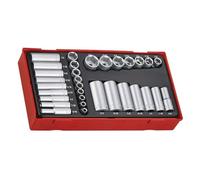 ASLAK - Tengtools TTAF32 - Juego de 32 Vasos Hexagonales 1/4" y 3/8" - Serie Regular y Larga, 20.3 cm