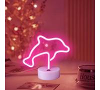Aslanka Delfín LED luz nocturna - USB/batería, lámpara de neón para dormitorio, decoración de salón de aniversario (rosa)