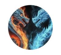 ASLKXOPEMG Alfombrilla para ratones, diseño de dragones de hielo y fuego, redonda, antideslizante, con base de goma, lavable, decoración de oficina, alfombrilla de teclado para computadora de trabajo