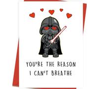 Asmallgf Bonitas tarjetas de San Valentín de Star Wars para él y ella, divertidos regalos de cumpleaños de aniversario de Darth Vader para marido, esposa, You're the Reason I Can't Breathe