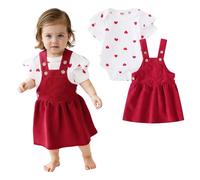 Asmea Ropa Bebe Niña Conjunto Bebe Niña Manga Corta Body con Volantes + Falda con Tirantes Regalo Bebé Recien Nacido Niñas Invierno Ropa Navidad Bebé Niñas 0-3 Meses