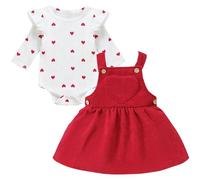 Asmea Ropa Bebe Niña Conjunto Bebe Niña Manga Larga Body con Volantes + Falda con Tirantes Regalo Bebé Recien Nacido Niñas Invierno Ropa Navidad Bebé Niñas 9-12 Meses