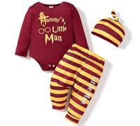 Asmea Ropa Bebe Niño 0-6 Meses Conjunto Bebe Recien Ncido Body Personalizado + Pantalones a Rayas + Gorro Ropa Harry Bebé Regalo Recien Nacido Niño Rojo