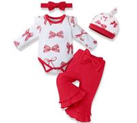 Asmea Ropa Bebe Prematuro Conjunto Bebe Recien Nacido Regalo Bebé Recien Nacido Niñas Invierno Lazo Body Pantalones Acampanados Ropa Bebé Niña Prematuro Rojo