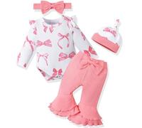 Asmea Ropa Bebe Prematuro Conjunto Bebe Recien Nacido Regalo Bebé Recien Nacido Niñas Invierno Lazo Body Pantalones Acampanados Ropa Bebé Niña 0-3 Meses