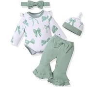 Asmea Ropa Bebés Prematuro Conjunto Bebe Recien Nacido Regalo Bebé Recien Nacido Niñas Invierno Lazo Body Pantalones Acampanados Ropa Bebé Niña 0 Meses Verde