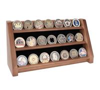 ASmileIndeep Challenge - Expositor de monedas militar, soporte para monedas de 3 filas de madera maciza, estante de exhibición de monedas, gabinete de regalo, acabado de nogal de 3 filas (acabado de